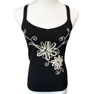 Maurice Sasson Black Tank with Floral Design Y2K Whimsigoth Cottagecore Size M